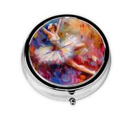 Pill Box 3 Compartment with Mirror Oil Painting Ballet Dancer Tablet Box Small Pill Organiser for Purse & Pocket Vitamin Organiser