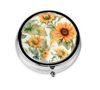 Pill Box 3 Compartment with Mirror Oil Painting Sunflowers Tablet Box Small Pill Organiser for Purse & Pocket Vitamin Organiser