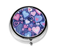 Pill Box 3 Compartment with Mirror Pink Blue Love Heart Tablet Box Small Pill Organiser for Purse & Pocket Vitamin Organiser