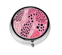 Pill Box 3 Compartment with Mirror Pink Leopard Print Tablet Box Small Pill Organiser for Purse & Pocket Vitamin Organiser