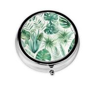 Pill Box 3 Compartment with Mirror Plant Leaves Tablet Box Small Pill Organiser for Purse & Pocket Vitamin Organiser
