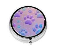 Pill Box 3 Compartment with Mirror Purple Jelly Dog Paw Print Tablet Box Small Pill Organiser for Purse & Pocket Vitamin Organiser