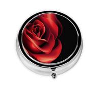Pill Box 3 Compartment with Mirror Red Rose Blossoms Tablet Box Small Pill Organiser for Purse & Pocket Vitamin Organiser