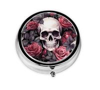 Pill Box 3 Compartment with Mirror Rose Skull Gothic Skeleton Tablet Box Small Pill Organiser for Purse & Pocket Vitamin Organiser