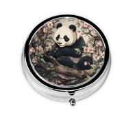 Pill Box 3 Compartment with Mirror Sakura Tree Panda Tablet Box Small Pill Organiser for Purse & Pocket Vitamin Organiser