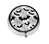 Pill Box 3 Compartment with Mirror Spider Web Bat Halloween Tablet Box Small Pill Organiser for Purse & Pocket Vitamin Organiser
