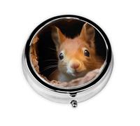 Pill Box 3 Compartment with Mirror Tree Hole Cute Squirrel Tablet Box Small Pill Organiser for Purse & Pocket Vitamin Organiser