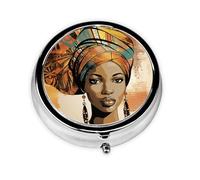 Pill Box 3 Compartment with Mirror Vintage African Women Print Tablet Box Small Pill Organiser for Purse & Pocket Vitamin Organiser