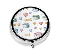 Pill Box 3 Compartment with Mirror Watercolor Bone Pet Bowl Tablet Box Small Pill Organiser for Purse & Pocket Vitamin Organiser