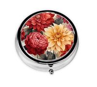 Pill Box 3 Compartment with Mirror Watercolor Flower Dahlia Floral Tablet Box Small Pill Organiser for Purse & Pocket Vitamin Organiser