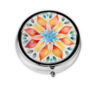 Pill Box 3 Compartment with Mirror Watercolor Mandala Flower Floral Tablet Box Small Pill Organiser for Purse & Pocket Vitamin Organiser