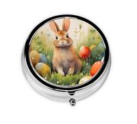 Pill Box 3 Compartment with Mirror Watercolor Rabbit Easter Egg Tablet Box Small Pill Organiser for Purse & Pocket Vitamin Organiser