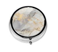 Pill Box 3 Compartment with Mirror White Marble Gilded Tablet Box Small Pill Organiser for Purse & Pocket Vitamin Organiser