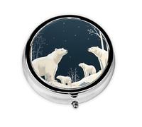 Pill Box 3 Compartment with Mirror Winter Polar Bear Animals Tablet Box Small Pill Organiser for Purse & Pocket Vitamin Organiser