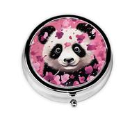 Pill Box 3 Compartments Cotton Pink Panda Round Handbag Travel Pocket Pill Box Portable Metal Pill Box for Medicine Vitamin Fish Oil Unique Gift