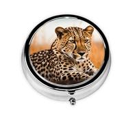 Pill Box 3 Compartments Round Pill Organizer Cheetah Waiting for an Opportunity Pill Case for Purse Portable Travel Pillbox Metal Small Pill Container for Daily Medicine Supplement Vitamin