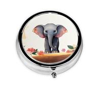 Pill Box 3 Compartments Round Pill Organizer Lucky Elephant Pill Case for Purse Portable Travel Pillbox Metal Small Pill Container for Daily Medicine Supplement Vitamin