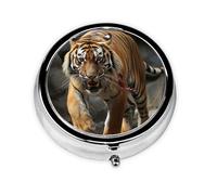 Pill Box 3 Compartments Round Pill Organizer Malayan Tiger Pill Case for Purse Portable Travel Pillbox Metal Small Pill Container for Daily Medicine Supplement Vitamin