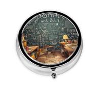 Pill Box 3 Compartments Round Pill Organizer School Math Pill Case for Purse Portable Travel Pillbox Metal Small Pill Container for Daily Medicine Supplement Vitamin