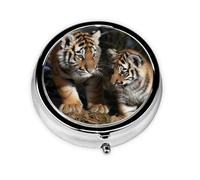 Pill Box 3 Compartments Round Pill Organizer Siberian Tiger Cubs Pill Case for Purse Portable Travel Pillbox Metal Small Pill Container for Daily Medicine Supplement Vitamin