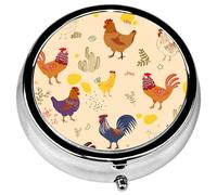 Pill Box, 3 Compartments Small Pill Case Travel Portable Metal Medicine Box with Mirror Mini Container for Purse Pocket Women Men(Rooster)