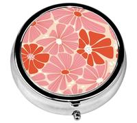 Pill Box, 3 Compartments Small Retro Floral Pill Case Travel Portable Metal Medicine Box with Mirror Mini Container for Purse Pocket Women Men(Abstract Groovy Daisy Flower)