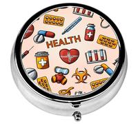 Pill Box, 3 Compartments Small Science Pill Case Travel Portable Metal Medicine Box with Mirror Mini Container for Purse Pocket Women Men(Health Heart)
