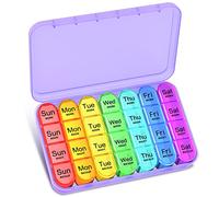 Pill Box 4 Times a Day, Betife Weekly Pill Box Organisers, 7 Day Tablet Organiser, Daily Pill Dispenser 7 Day 4 Compartments, Tablet Box for Medication, Vitamins and Supplements (Purple)