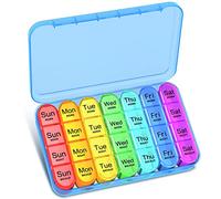 Pill Box 4 Times a Day, Betife Weekly Pill Box Organisers, 7 Day Tablet Organiser, Daily Pill Dispenser 7 Day 4 Compartments, Tablet Box for Medication, Vitamins and Supplements (Blue)
