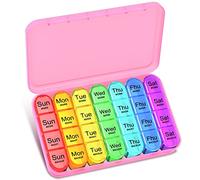 Pill Box 4 Times a Day, Betife Weekly Pill Box Organisers, 7 Day Tablet Organiser, Daily Pill Dispenser 7 Day 4 Compartments, Tablet Box for Medication, Vitamins and Supplements (Pink)