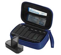 Pill Box 7 Day 2 Times a Day Weekly Pill Organiser with Portable Zipper PU Leather Bag BPA Free AM PM Travel Pill Dispenser for Medication Capsule Vitamins Fish Oils (Blue)
