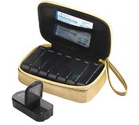 Pill Box 7 Day 2 Times a Day Weekly Pill Organiser with Portable Zipper PU Leather Bag BPA Free AM PM Travel Pill Dispenser for Medication Capsule Vitamins Fish Oils (Gold)
