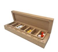Pill Box 7 Day, Wooden Pill Organizer, 8.66x2.68x1.46 inches Portable Compact Elegant Countertop Accessory, Weekly Storage Case for Jewelry Snacks, Travel Desk Home, Women