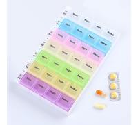 Pill Box 7 Days 28 Compartments, Pill Organisers, Large Capacity Medicine Storage Dispenser Weekly Tablet Organiser for Vitamin Fish Oil Supplements Medication - Multicolour