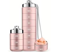 Pill Box, 7 Days Large Compartments, 2026 Portable Medicine Box, Stackable 7-Day Metal with Screw Closure, Daily Medication Dispenser, Portable Pill Box for Travel (Pink)