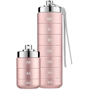 Pill Box 7 Days Metal Waterproof Pill Box Organiser with 7 Compartments Weekly Dispenser for Vitamins and Fish Oil Compact Medicine Box for Travel and Sports Pill Box for Travel (Pink)