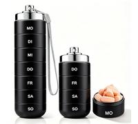 Pill Box 7 Days Metal Waterproof Pill Box Organiser with 7 Compartments Weekly Dispenser for Vitamins and Fish Oil Compact Medicine Box for Travel and Sports Pill Box for Travel (Black)