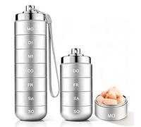 Pill Box 7 Days Metal Waterproof Pill Box Organiser with 7 Compartments Weekly Dispenser for Vitamins and Fish Oil Compact Medicine Box for Travel and Sports Pill Box for Travel (Grey)