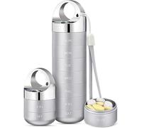 Pill Box 7 Days, Portable Medicine Box, Stackable 7-Day Metal Pill Box with Screw Cap, Daily Pill Box, Portable Pill Box for Travel, Vitamins, Fish Oil (Silver)