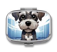 Pill Box Adorable Schnauzer Travel Pill Organizer 2-Compartment Portable Medicine Case with Mirror Design for Vitamins, Jewelry & Essentials Durable Pocket Pillbox for Purse, Camping