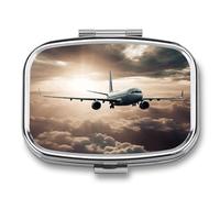 Pill Box Airplane Flying in The Air Travel Pill Organizer 2-Compartment Portable Medicine Case with Mirror Design for Vitamins, Jewelry & Essentials Durable Pocket Pillbox for Purse, Camping