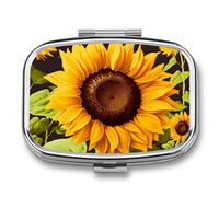 Pill Box Beautiful Sunflower Travel Pill Organizer 2-Compartment Portable Medicine Case with Mirror Design for Vitamins, Jewelry & Essentials Durable Pocket Pillbox for Purse, Camping