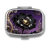 Pill Box Beetle Nigella Petal Travel Pill Organizer 2-Compartment Portable Medicine Case with Mirror Design for Vitamins, Jewelry & Essentials Durable Pocket Pillbox for Purse, Camping