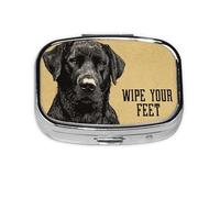 Pill Box Black Labrador with Wipe Your Feet | Metal Pill Case With 2 Compartment Travel Pill Organizer For Vitamins Medication