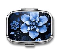 Pill Box Blue Flower Travel Pill Organizer 2-Compartment Portable Medicine Case with Mirror Design for Vitamins, Jewelry & Essentials Durable Pocket Pillbox for Purse, Camping