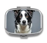 Pill Box Border Collie Travel Pill Organizer 2-Compartment Portable Medicine Case with Mirror Design for Vitamins, Jewelry & Essentials Durable Pocket Pillbox for Purse, Camping