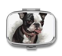 Pill Box Boston Terrier Travel Pill Organizer 2-Compartment Portable Medicine Case with Mirror Design for Vitamins, Jewelry & Essentials Durable Pocket Pillbox for Purse, Camping
