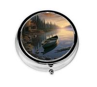 Pill Box Canoe by The Water Round Pill Case for Purse Pocket 3 Compartment Medicine Pill Organizer Small Metal Pill Container Holder Portable Travel Pillbox to Hold Vitamins Fish Oil Supplements