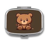 Pill Box Cartoon Brown Cute Bear Travel Pill Organizer 2-Compartment Portable Medicine Case with Mirror Design for Vitamins, Jewelry & Essentials Durable Pocket Pillbox for Purse, Camping