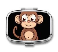 Pill Box Cartoon Brown Monkey Travel Pill Organizer 2-Compartment Portable Medicine Case with Mirror Design for Vitamins, Jewelry & Essentials Durable Pocket Pillbox for Purse, Camping